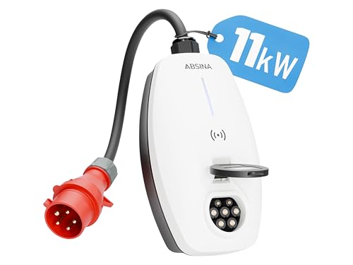 ABSINA Mobile Wallbox 11kW 16A mit App Steuerung - Wallbox mit CEE Stecker, RFID & Einstellbarer Ladeleistung - Elektroauto Wallbox 3 phasig für i3, e-Up, ID.3, ID.4, Zoe, fortwo UVM - Wallbox CEE