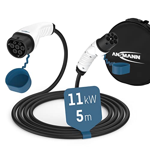 ANSMANN Ladekabel Typ 2 mit 11 kW für Hybrid- & Elektroauto / Typ2 Auto-Ladekabel 5 Meter, 3 phasig, kompatibel für E-Autos & Hybridautos, wie Tesla Model 3, e-Up, ID.3, ID.4, Zoe, EQ fortwo