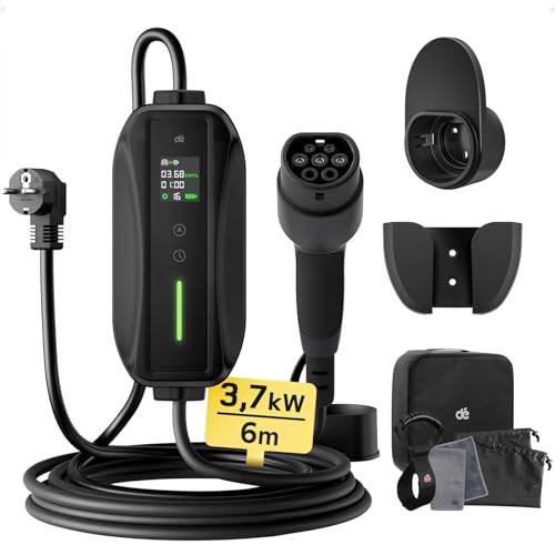 dé Typ 2 Ladekabel Schuko 3,68kW[1-phasig, 6m, 6-16A], EV Chargers mit Steuerbarer Digitalanzeige für Elektroauto, EV Ladegerät für 3008/508, C5X, DS7, GLA, Q3, X3, ZOE, ID.3, ID.4 und Anderen PHEV/EV