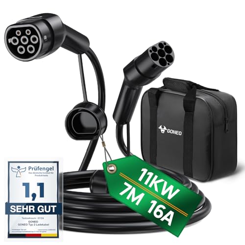 GONEO Typ 2 Ladekabel 11kW 7M 16A Ladekabel Elektroauto Typ 2 3 Phasig für E Auto EV/PHEV Typ 2 auf Typ 2 Mode 3 Ladekabel mit Tasche Geeignet für S/3/X/Y e-Golf ID.3 i3/i8