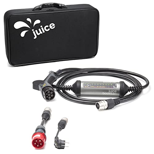 Juice Booster 2 Basic Set, Mobile Wallbox 22kW Installationsfrei, Ladegerät für BEV mit Typ 2 Ladekabel E Auto, Superleicht & Flexibel, IP67 Wasserdicht, Inkl. Adapter CEE32 Rot 3-Phasig + EU Schuko