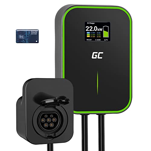 Green Cell GC PowerBox Wallbox 22kW mit RFID Ladegerät für EV PHEV | Laden mit 22kW/11kW/7.2kW | Steckdose Typ 2 | LCD Bildschrim | Kompatibel mit Model 3/S/X/Y, ID.3, ID.4, i3, 500e, EV6, ZOE, E-Tron