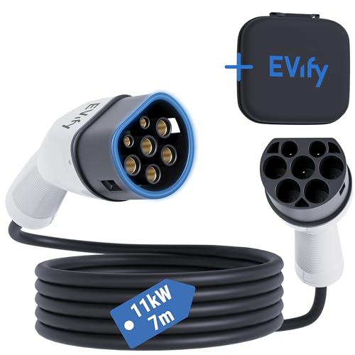 EVify Typ 2 Ladekabel 11kW 7M 16A für Elektroauto & Hybrid inkl. Kabeltasche • Kabel 3 phasig für EV PHEV • geeignet für alle E Autos Modell 3 S X Y, ID3, ID4, ID5
