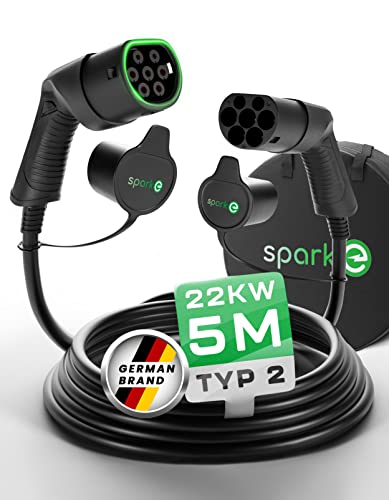 SPARK-E Typ 2 Ladekabel 22kW 5M für EV Elektroautos inkl. Tasche - Ladekabel E Auto - 32A3P Elektroauto - Mode 3 - Wallbox