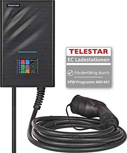 Telestar EC 311 S6-11 kW Smarte Wallbox/Ladestation für E-Autos mit 6m Kabel (Stecker Typ 2, Elektro Hybrid Auto, WLAN, Bluetooth, App Steuerung, KfW förderfähig, IP66)