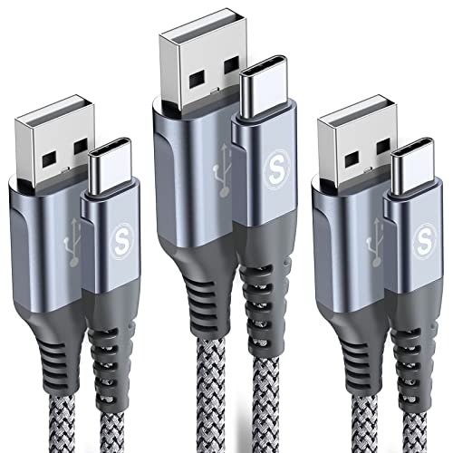 USB C Kabel 3.1A [3Stück 3m+2m+1m] Schnellladung, sweguard Ladekabel USB C Nylon Type C Kabel für Samsung Galaxy S22 S21 S20 S10 S9 S8 Plus/Ultra/FE,Note 10/9/8,A71 A53 A52 A51 A33 A22 A12, Mi9/8-Grau