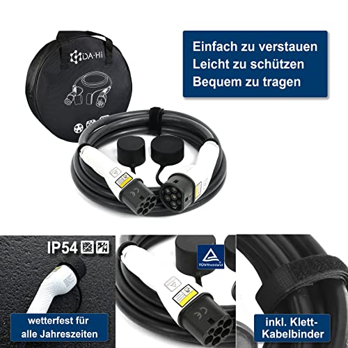 EV Ladekabel Typ 2 22KW 7m 32A 3 phasig für Elektroauto und PHEV kompatibel mit ZOE Model 3/S/X/Y e-tron iX3 Taycan u.a, IP54 weiß/schwarz – Bild 3