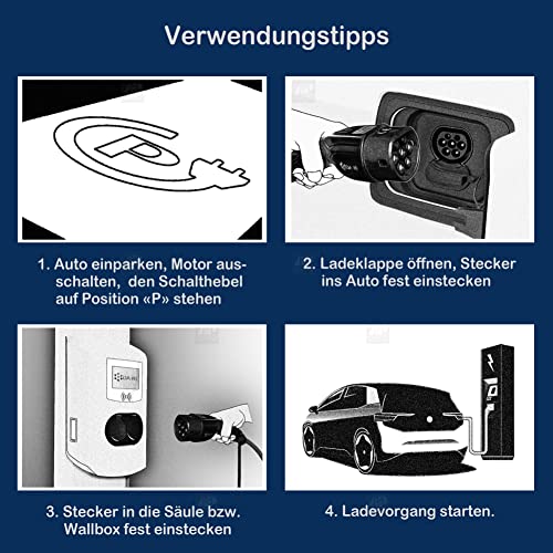EV Ladekabel Typ 2 22KW 7m 32A 3 phasig für Elektroauto und PHEV kompatibel mit ZOE Model 3/S/X/Y e-tron iX3 Taycan u.a, IP54 weiß/schwarz – Bild 5