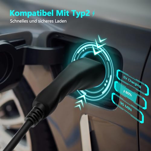 BORENOR EV Ladegerät Ladekabel Typ 2 11kw 16A, 3 Phasen 380V Tragbare EV Charger, Einstellbarer Strom 8A/10A/13A/16A, 5 Meter EV Ladegerät Ladekabel CEE, Typ 2 Ladekabel mit Tasche (IEC 62196-2) – Bild 3