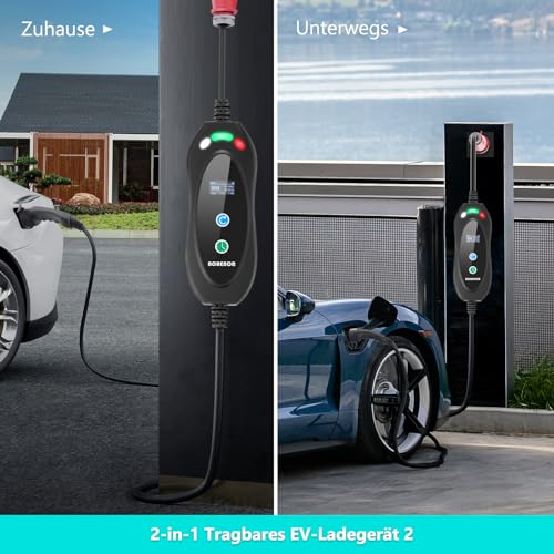 BORENOR EV Ladegerät Ladekabel Typ 2 11kw 16A, 3 Phasen 380V Tragbare EV Charger, Einstellbarer Strom 8A/10A/13A/16A, 5 Meter EV Ladegerät Ladekabel CEE, Typ 2 Ladekabel mit Tasche (IEC 62196-2) – Bild 6