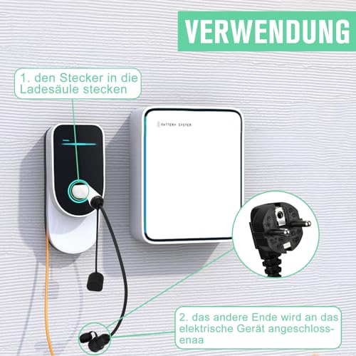 Typ 2 Auf Schuko Adapter 2m - 16A 3,5kW Kabel Für E-Auto, E-Motorrad & Wallbox