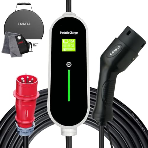 E-S1mple Typ 2 Mobile Wallbox 11kW – 7,5m Kabel, 3-phasig, 16A CEE, Einstellbare Ladeleistung Für EV & PHEV