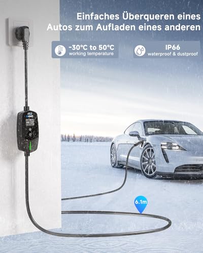 Chargeur Type 2 Tomons Câble De Charge Schuko Type 2 3,68 KW Monophasé 6-16 A 10 M Pour Voiture électrique EV Avec Affichage Numérique Contrôlable Et Fonction De Retard Cable De Recharge Voiture Electrique